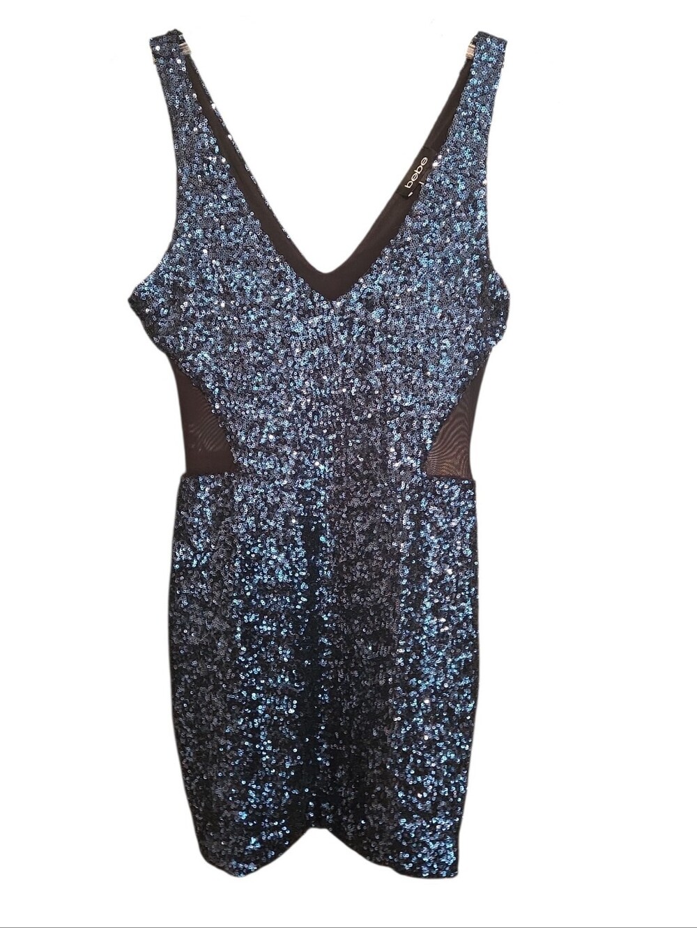 Bebe Navy Sequin V-Neck Bodycon Mini Dress - Picture 3 of 5